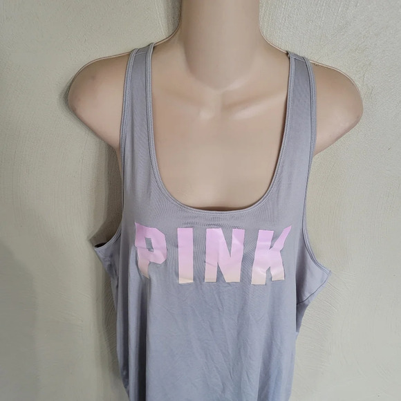 Pink Victoria's Secret Active Gray Logo Racerback Tank Top Size Women's Medium - Picture 7 of 15